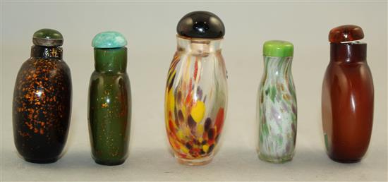 Five Chinese glass snuff bottles, 1730-1860, Richards no.s 189, 190, 273, 278 and 400